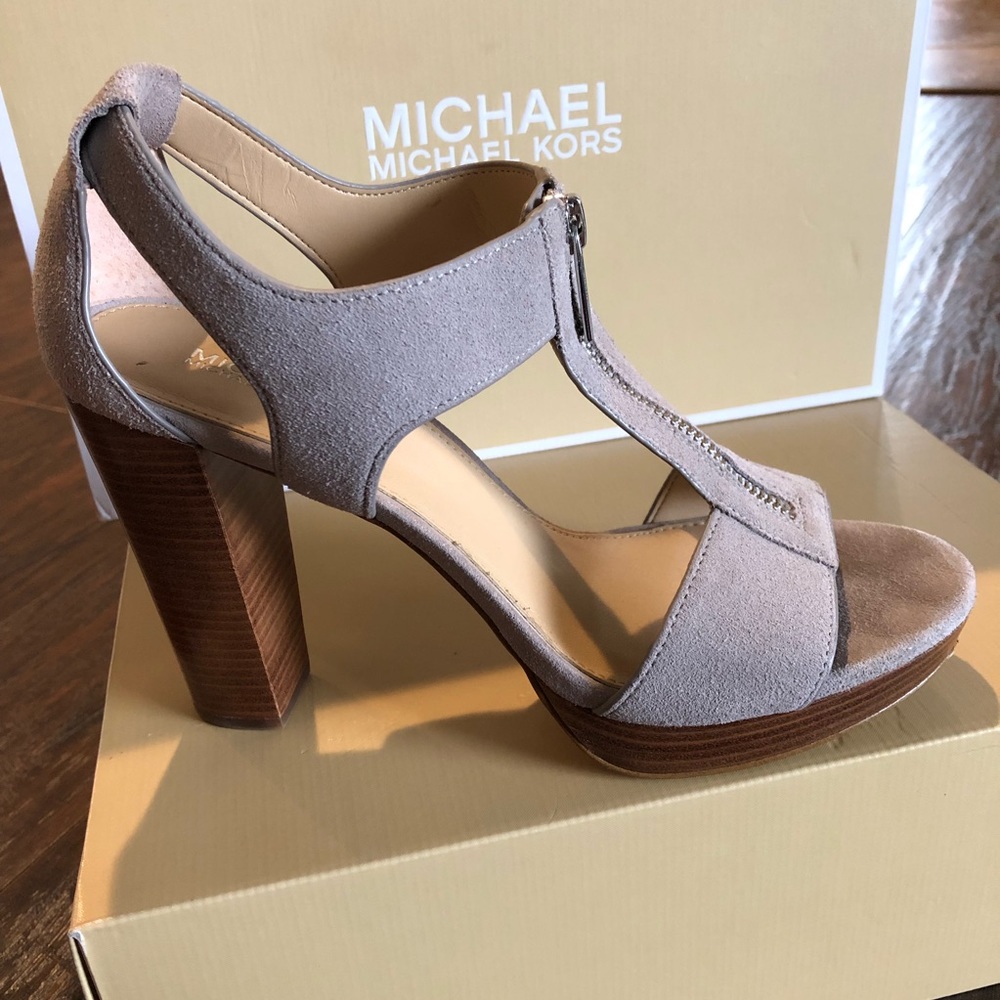 Michael Kors Suede Stacked Heel Sandals